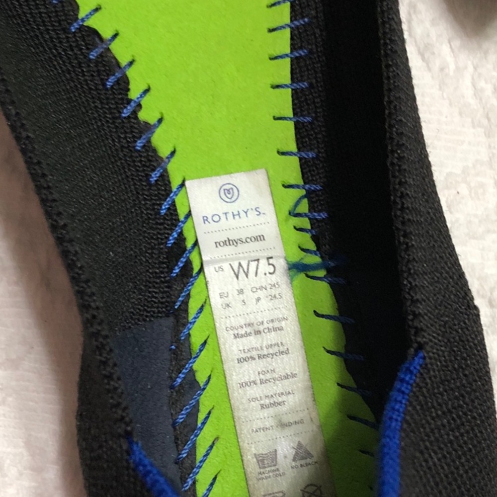 Rothy's Black Pointed Knit Flats with Blue Trim - Picture 3 of 8